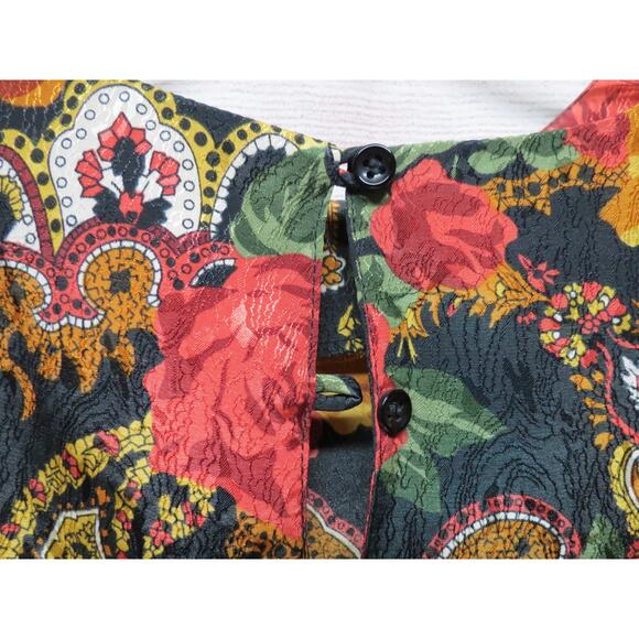 Vintage Eva Laurel New York Size 10 Floral Long Sleeve Pleated Blouse Red Orange - Picture 6 of 8